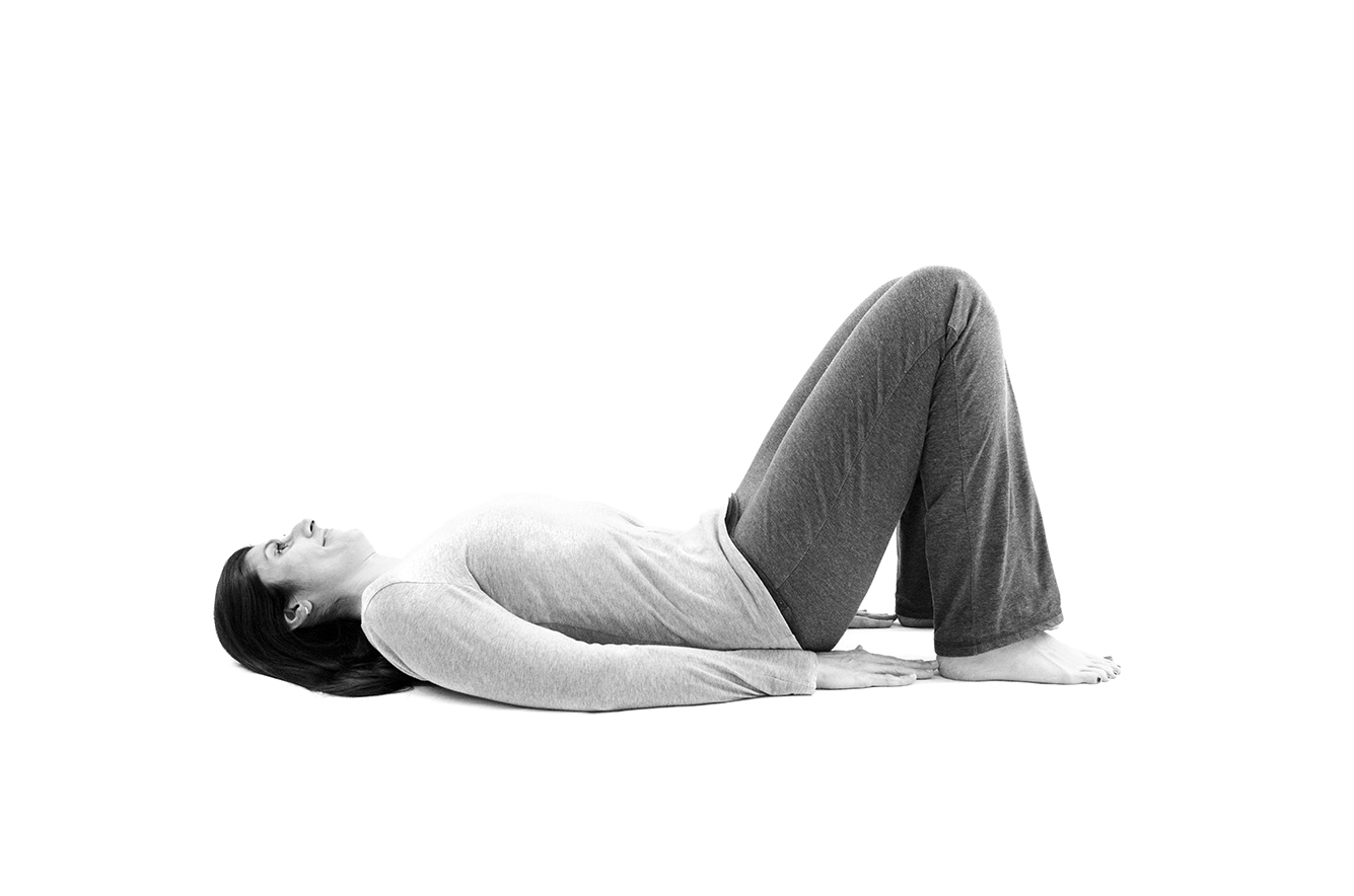 Restorative Yoga For SI Joint Pain - Pelvic Tilts - exhale, lower hips back down