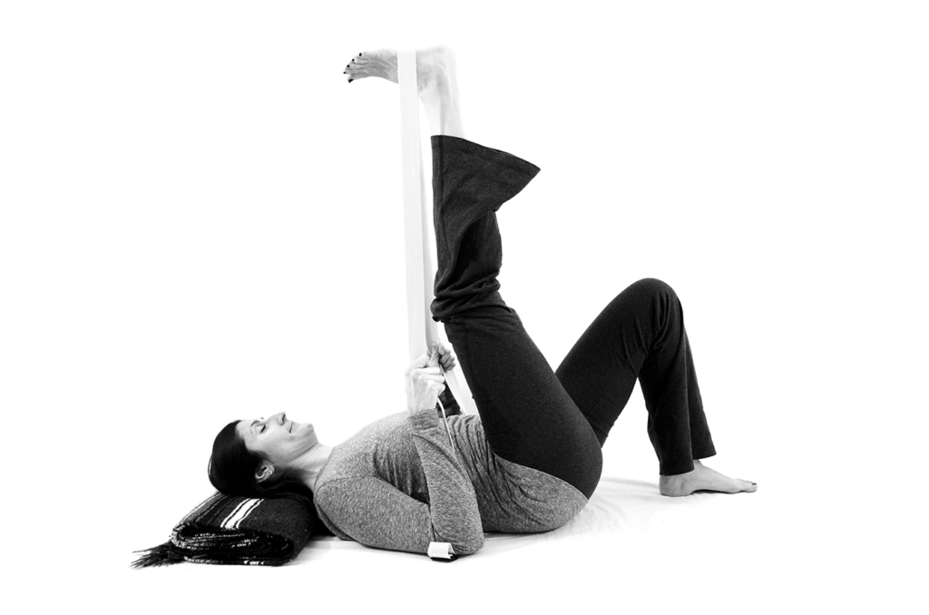 Reclined three part hamstring stretch - part one - from Yoga for Low Back and Hip Health by Cyndi Roberts